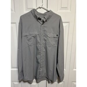 Huk Tide Point Performance Fishing Shirt Long Sleeve, Button Down, Gray, XXL